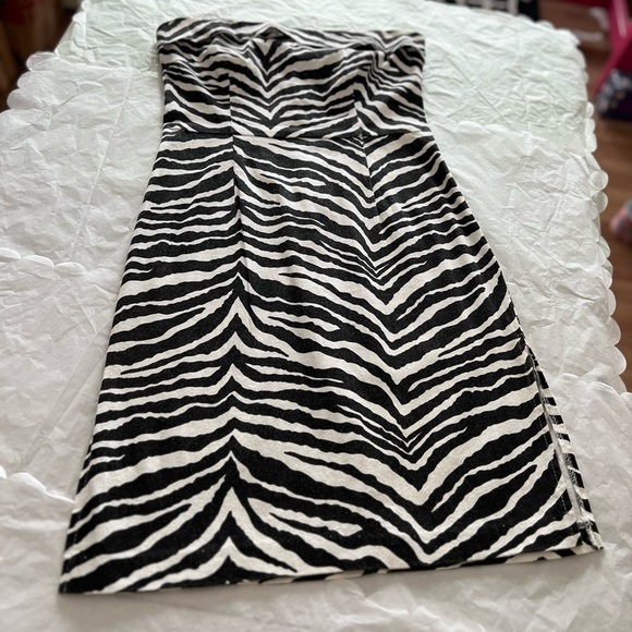 EUC VTG 90s L zebra stripe strapless dresss cotton/lycra side slits - Picture 5 of 16